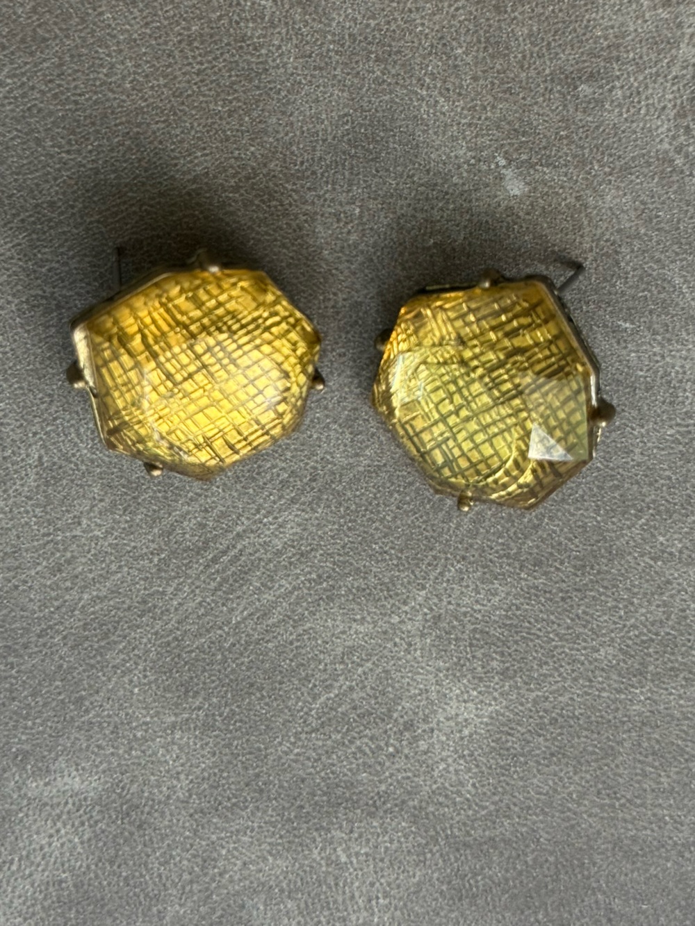 Vintage  Textured amber yellow Glass Stone Earrings